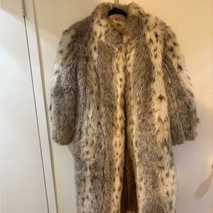 Old Glam Faux Fur Coat in Brown and Cream